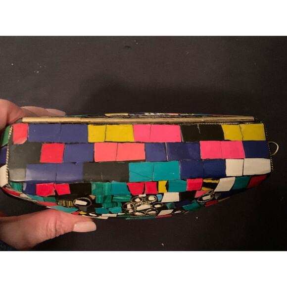 Ramla Clutch Bag Moroccan Mosaic Multi Color Crossbody Gold Hamsa Hand $275 - Picture 2 of 10